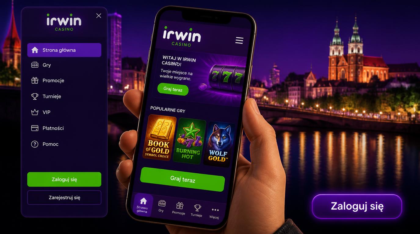 Telefon z aplikacją Irwin Casino na ekranie, kasyno w kieszeni